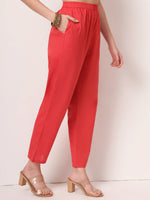Thumbnail for Yufta Red Cotton Anarkali Kurta With Dobby Dupatta Set