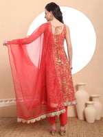 Thumbnail for Yufta Red Cotton Sleeveless Anarkali Kurta Dupatta Set