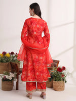 Thumbnail for Yufta Red Ethnic Motifs Lace Work Anarkali Kurta And Trouser With Dupatta Set