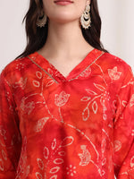 Thumbnail for Yufta Red Ethnic Motifs Lace Work Anarkali Kurta And Trouser With Dupatta Set