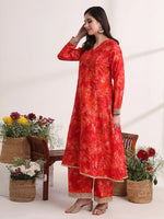 Thumbnail for Yufta Red Ethnic Motifs Lace Work Anarkali Kurta And Trouser With Dupatta Set