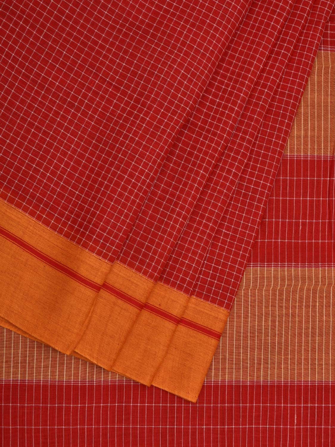 Red ilkal Cotton Handloom Saree with Checks Design No Blouse - Global Threads - Distacart