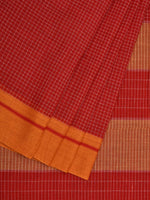 Thumbnail for Red ilkal Cotton Handloom Saree with Checks Design No Blouse - Global Threads - Distacart