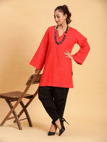 Thumbnail for BohoJazz Red Threadwork Kurti with Black Harem Pants Co-ord Set