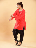 Thumbnail for BohoJazz Red Threadwork Kurti with Black Harem Pants Co-ord Set