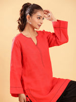 Thumbnail for BohoJazz Red Threadwork Kurti with Black Harem Pants Co-ord Set