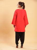 Thumbnail for BohoJazz Red Threadwork Kurti with Black Harem Pants Co-ord Set