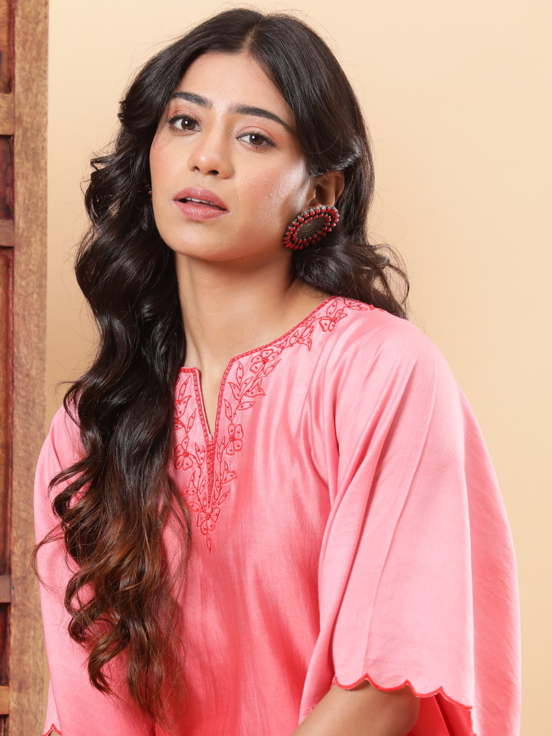 BohoJazz Red Ombre Embroidered Kaftan with Pants