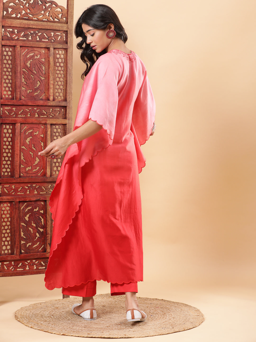 BohoJazz Red Ombre Embroidered Kaftan with Pants