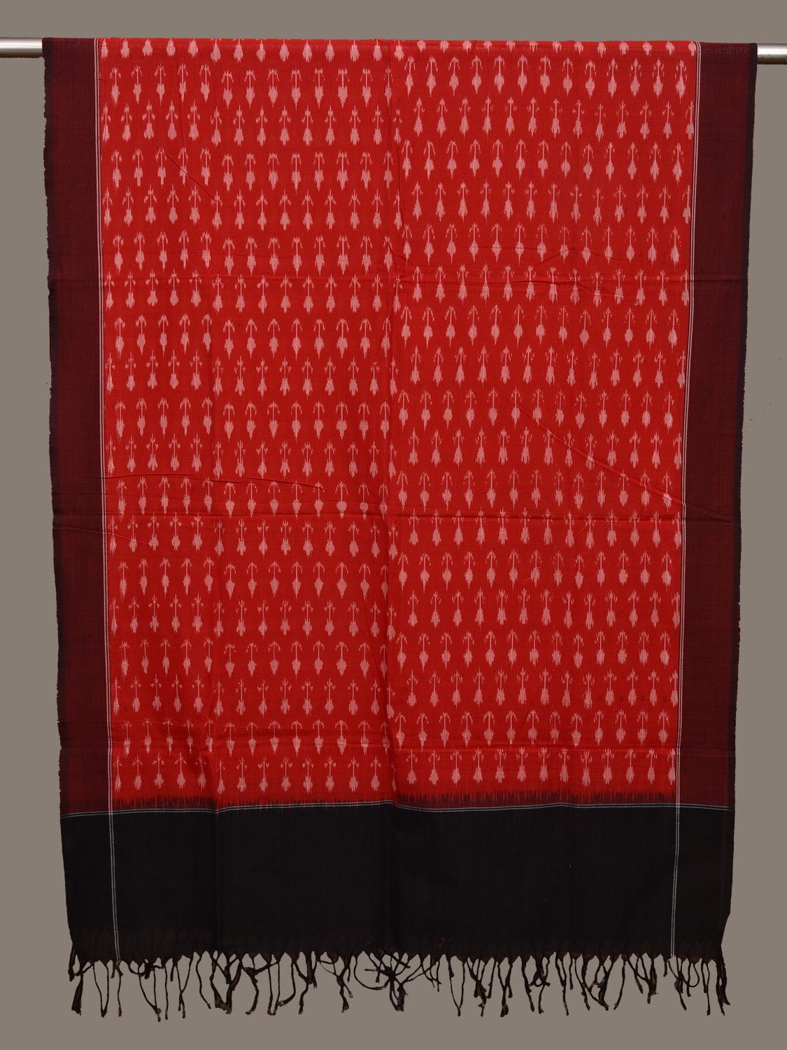 Red Pochampally Ikat Cotton Handloom Dupatta with Arrows Buta - Global Threads - Distacart