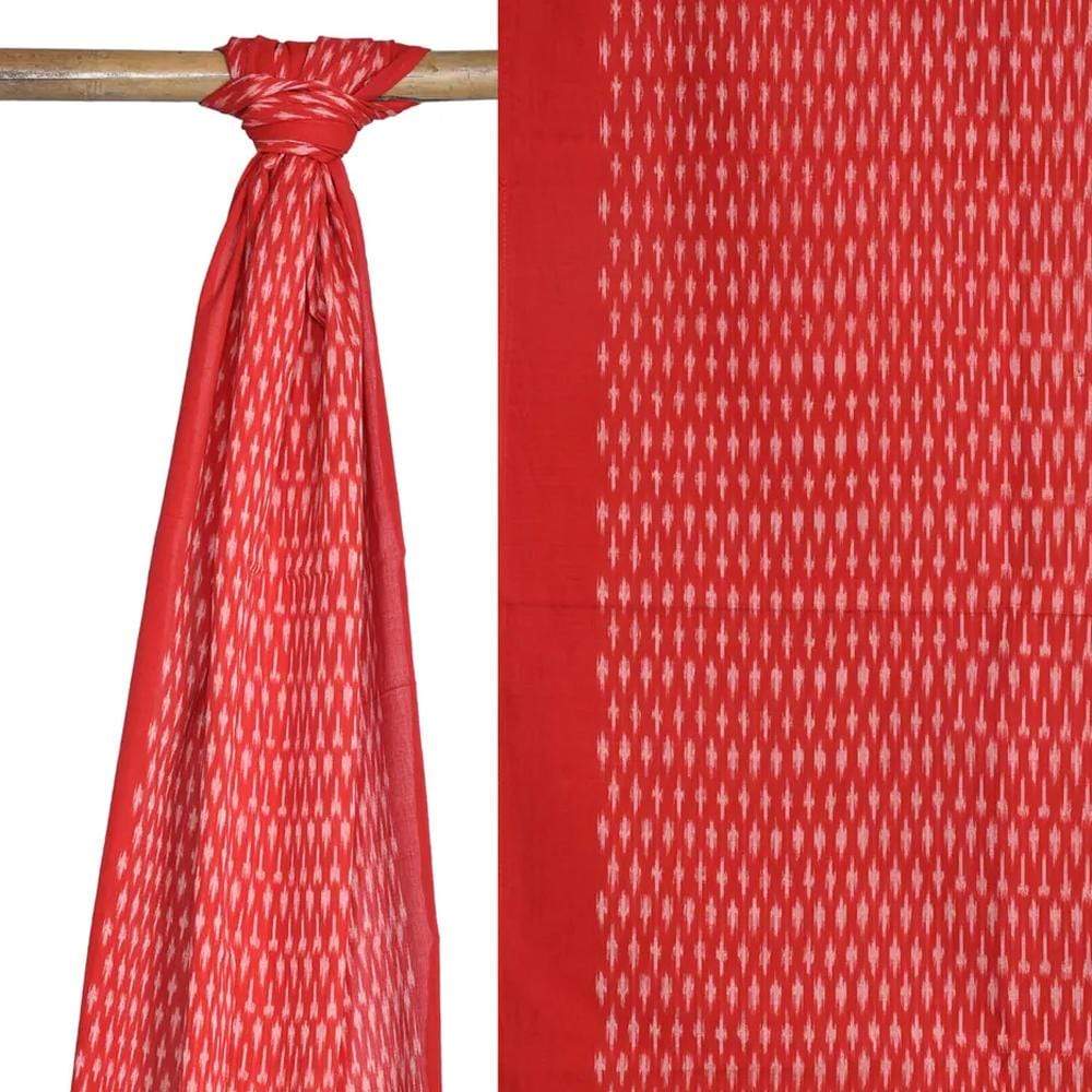 Red Pochampally Ikat Cotton Handloom Stole with Arrowhead Design - Global Threads - Distacart