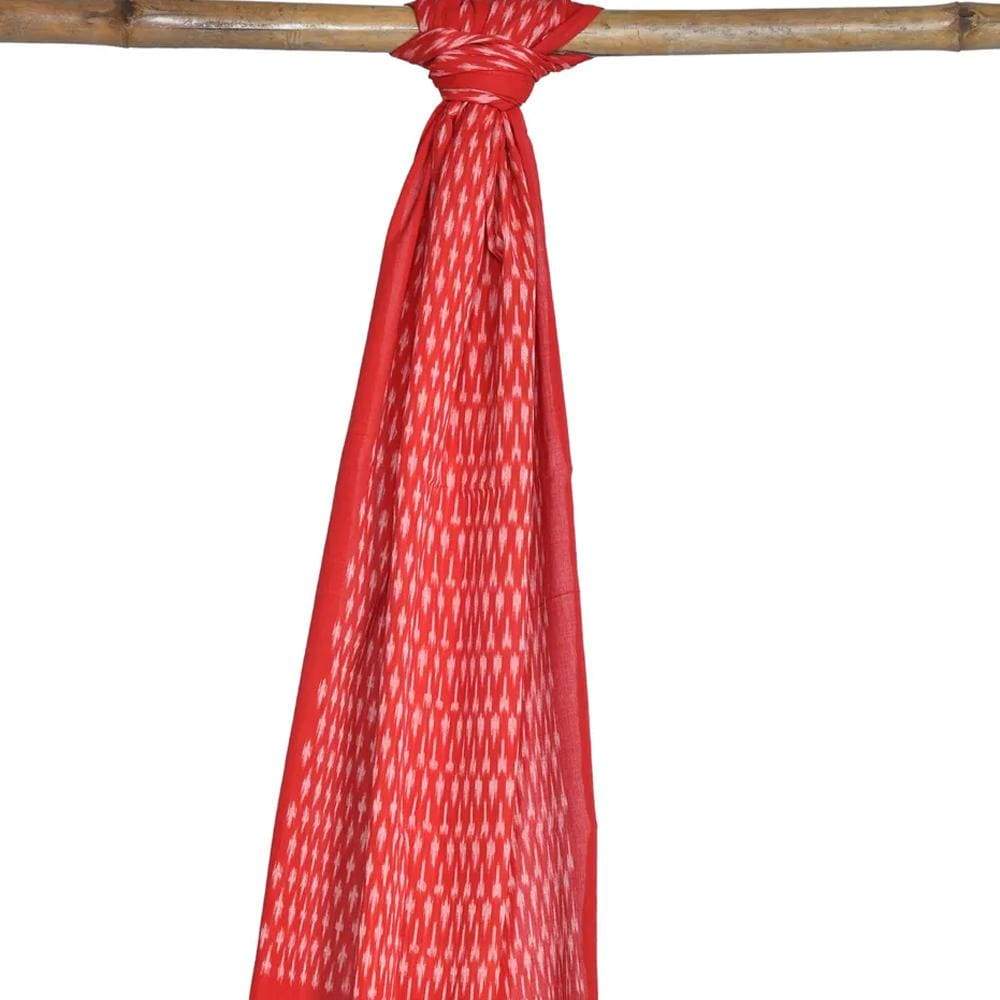 Red Pochampally Ikat Cotton Handloom Stole with Arrowhead Design - Global Threads - Distacart