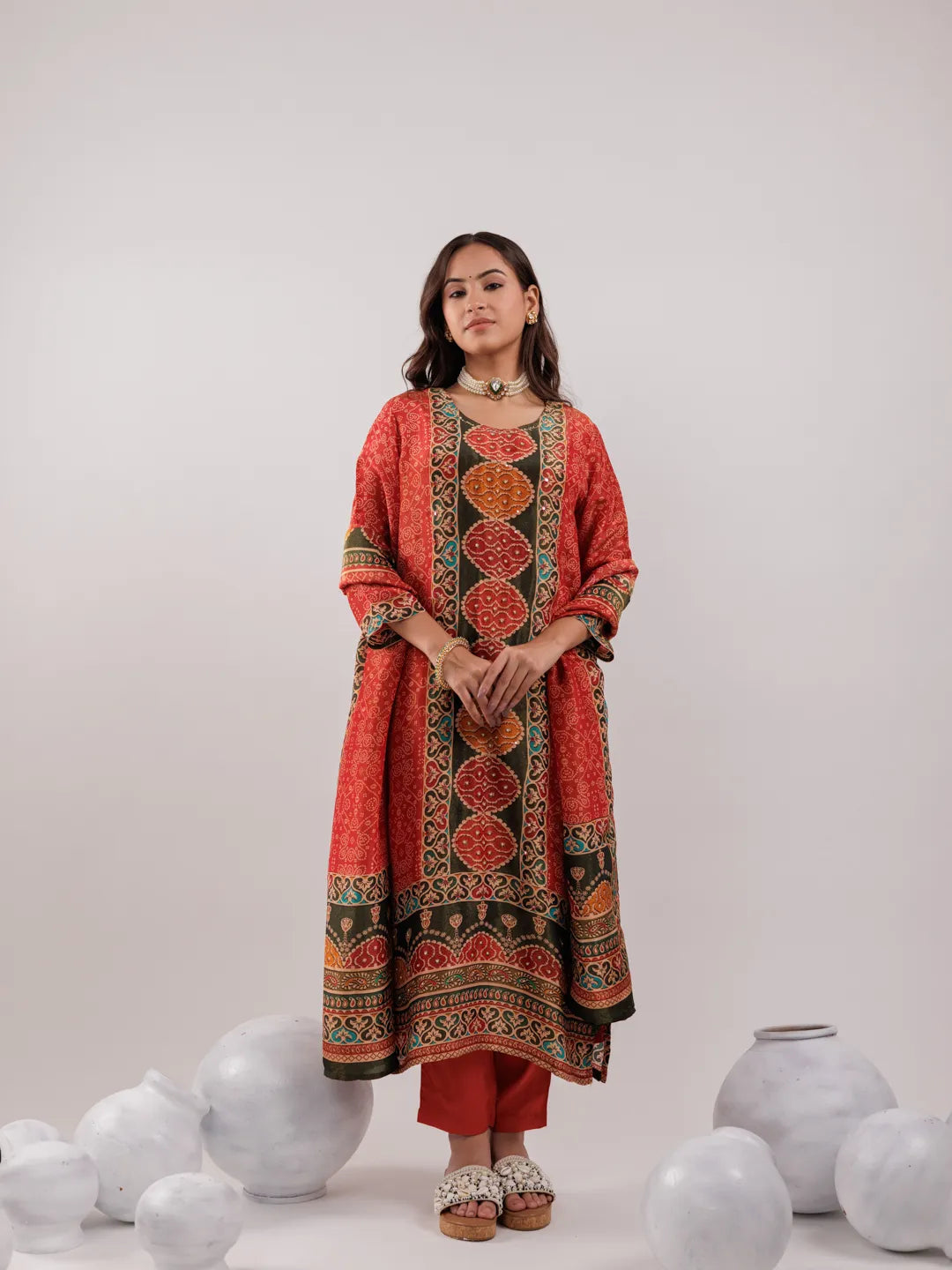 Yufta Red Pure Shimmer Tissue With Pure Viscose Trouser And Shimmer Dupatta - Distacart
