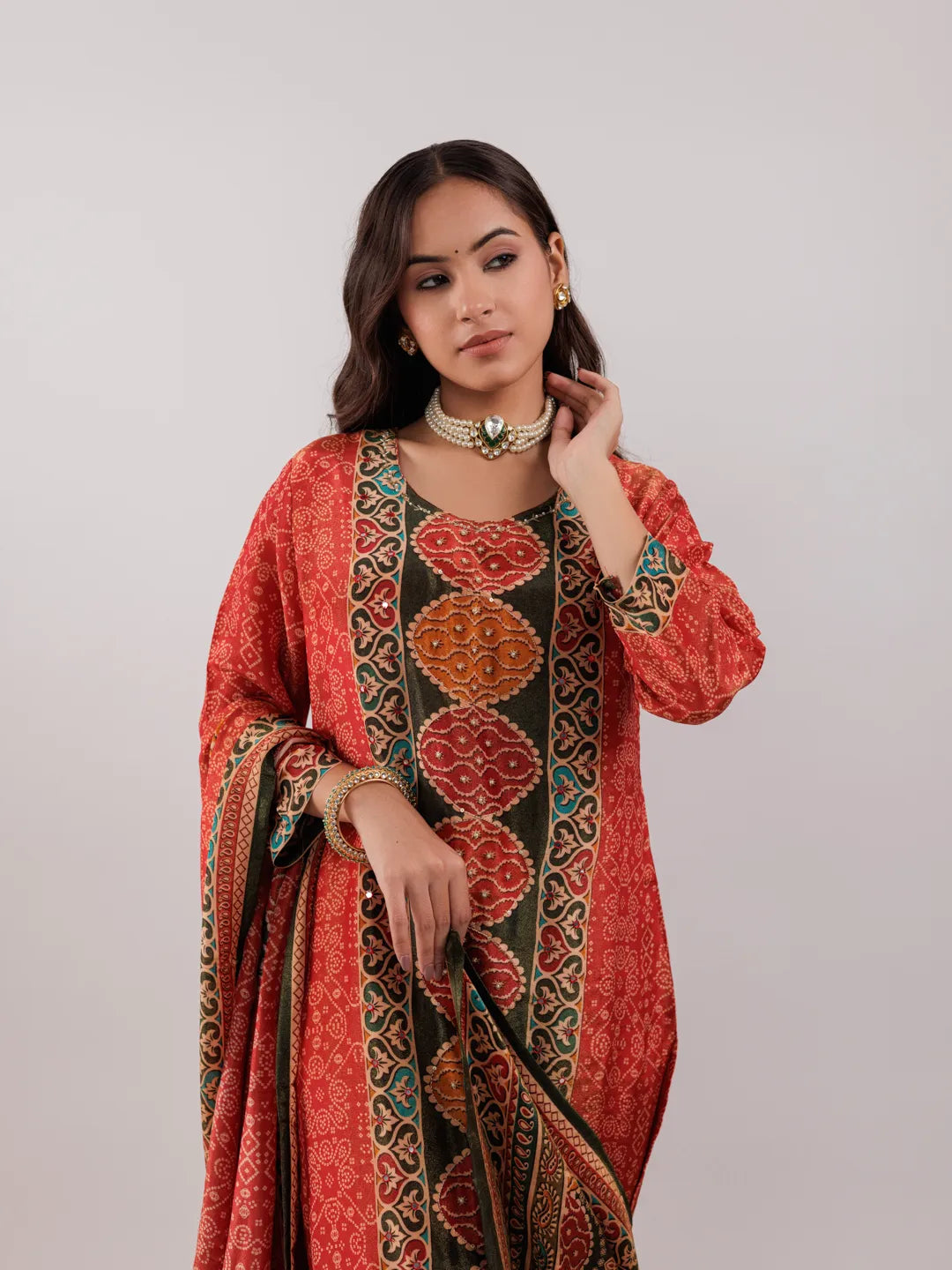 Yufta Red Pure Shimmer Tissue With Pure Viscose Trouser And Shimmer Dupatta