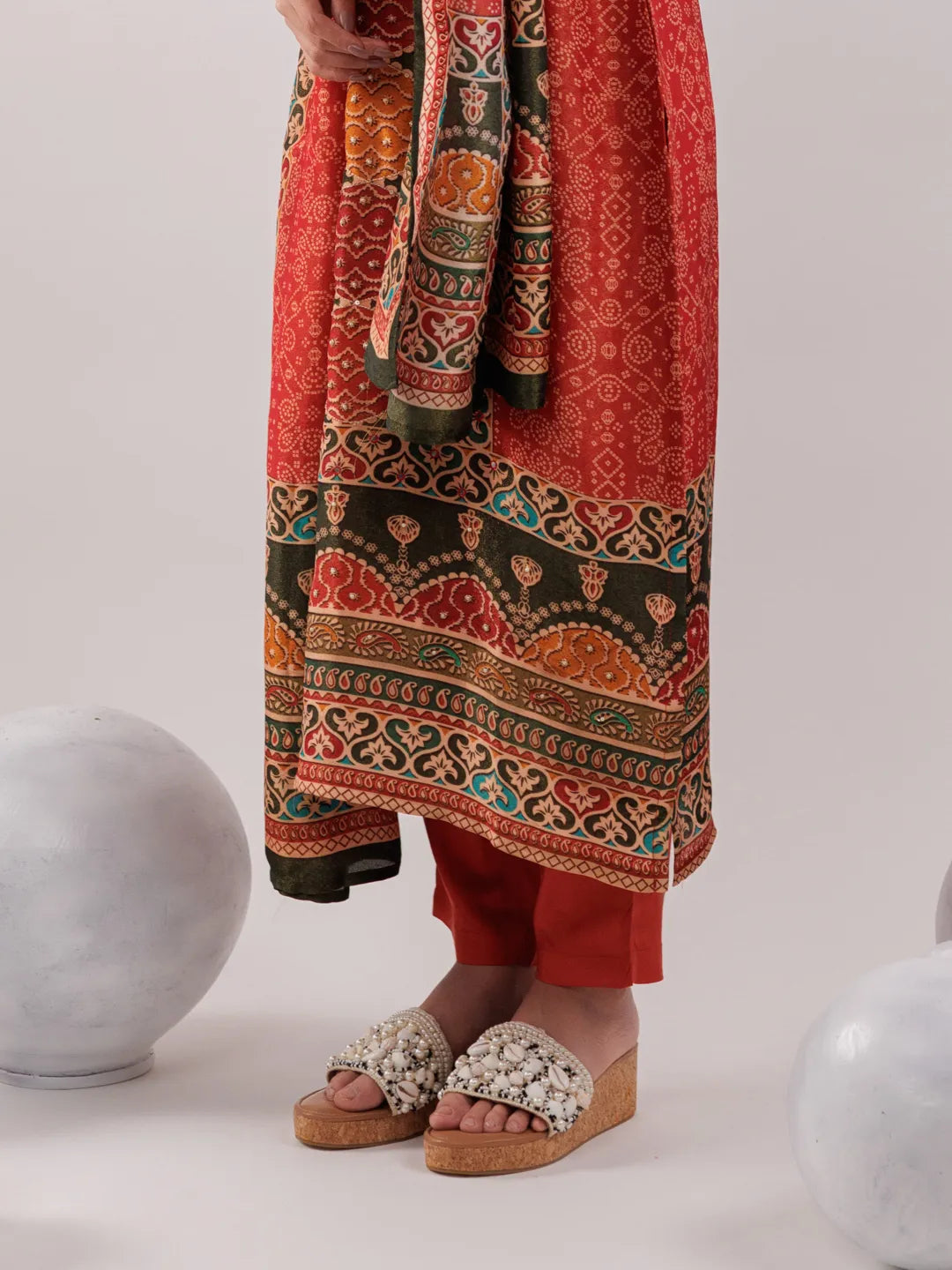 Yufta Red Pure Shimmer Tissue With Pure Viscose Trouser And Shimmer Dupatta