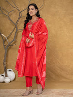 Thumbnail for Yufta Red Pure Uppada Silk Handwork Kurta Dupatta Set