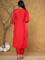 Thumbnail for Yufta Red Pure Uppada Silk Handwork Kurta Dupatta Set