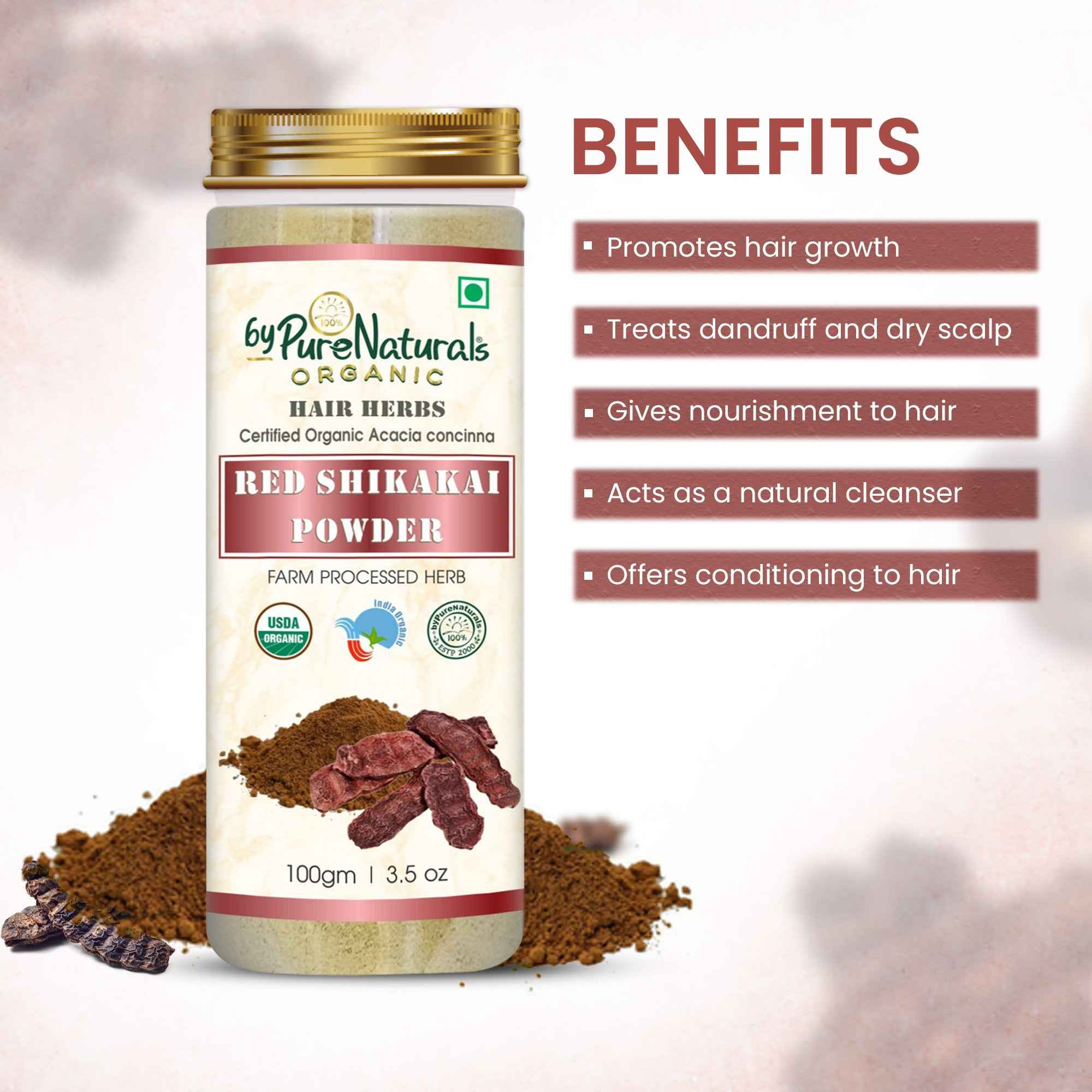byPureNaturals Organic Red Shikakai Powder - Dista