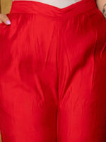 Thumbnail for Yufta Red Silk Embroidered Plus Size Kurta Dupatta Set