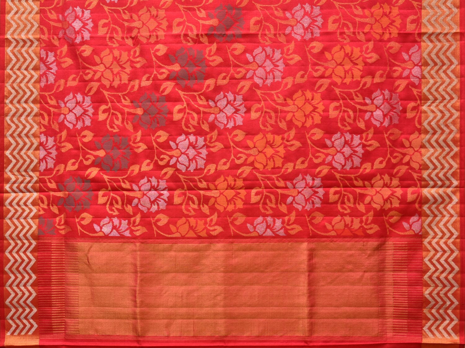 Red Uppada Silk Handloom Saree with All Over Floral Design - Global Threads - Distacart