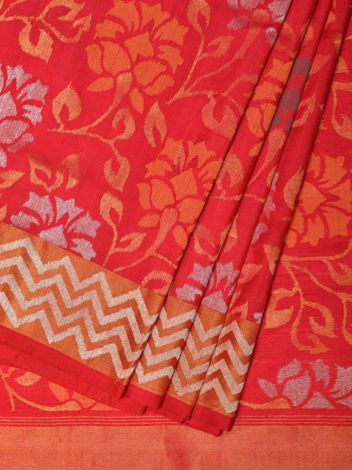 Red Uppada Silk Handloom Saree with All Over Floral Design - Global Threads - Distacart
