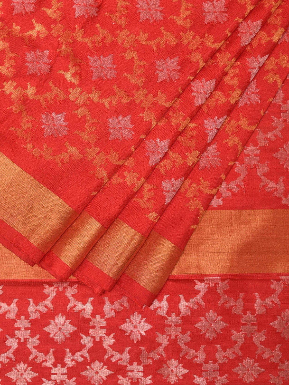 Red Uppada Silk Handloom Saree with All Over Jamdani Design - Global Threads - Distacart
