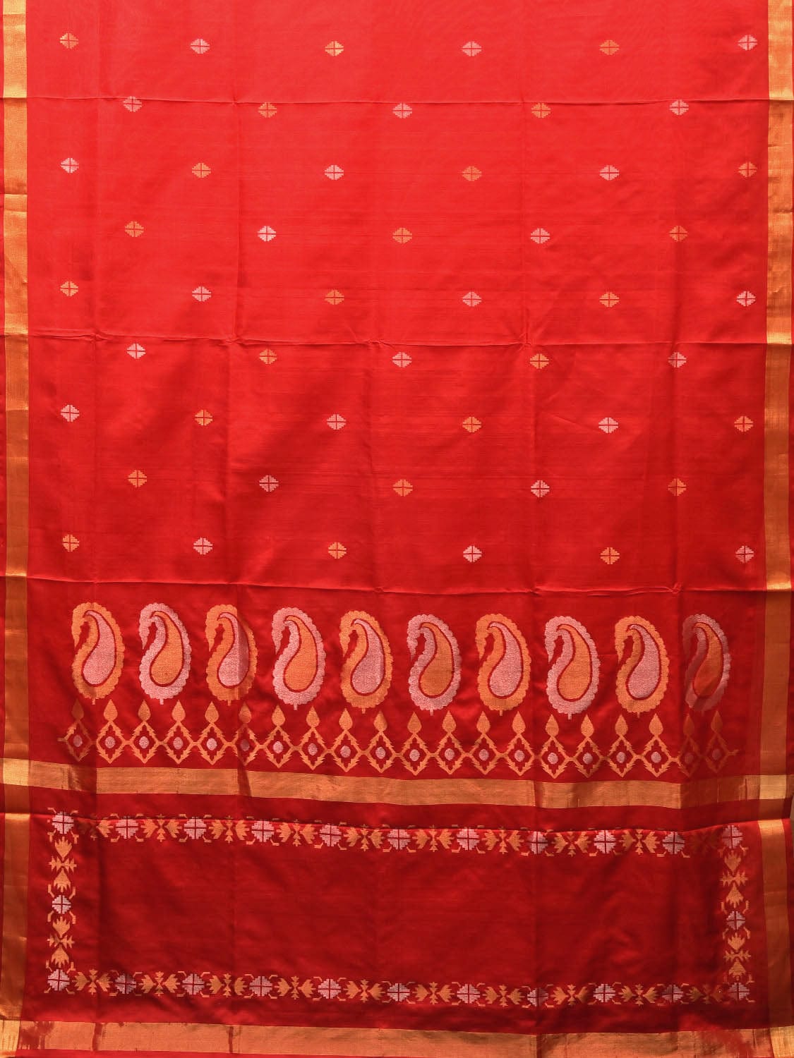 Red Uppada Silk Handloom Saree with Mango Pallu Design - Global Threads - Distacart