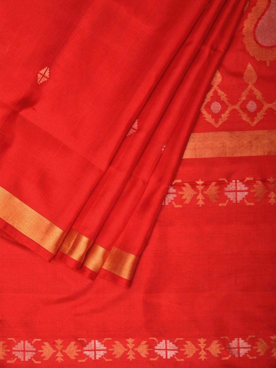 Red Uppada Silk Handloom Saree with Mango Pallu Design - Global Threads - Distacart