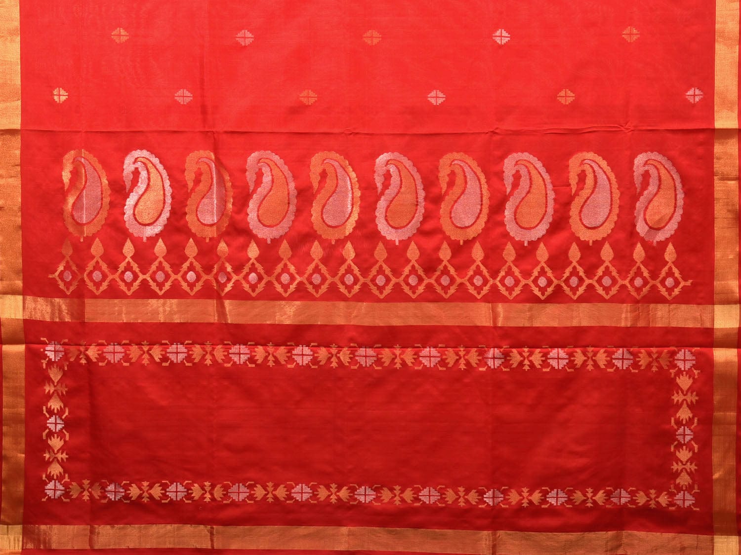 Red Uppada Silk Handloom Saree with Mango Pallu Design - Global Threads - Distacart