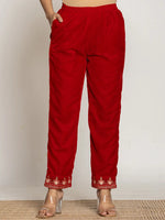 Thumbnail for Yufta Red Velvet Embroidered Co-Ord Set With Cotton Lining