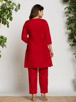 Thumbnail for Yufta Pink Velvet Embroidered Tunic Co-Ord Set With Cotton Lining