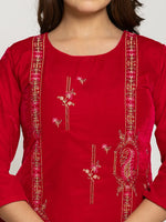 Thumbnail for Yufta Pink Velvet Embroidered Tunic Co-Ord Set With Cotton Lining