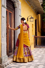 Thumbnail for Evanik Red South Style Kalamkari Print Design Zari Work Unstitched Lehenga Choli