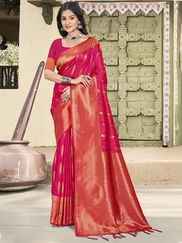 Anaita Red Soft Silk Woven Saree With Blouse - Dista