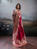 Thumbnail for Anaita Red Silk Blend Woven Saree With Blouse - Dista
