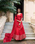Thumbnail for Evanik Women Pure Chanderi Plain With Zari Weaving Work Border Stitched Lehenga With Unstitched Blouse Dupatta(Up to 42)
