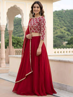 Thumbnail for Tulsi Art Outstanding Red Embroidered Georgette Function Wear Lehenga Choli