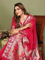 Thumbnail for Anaita Red Paithani Gala Silk Saree With Blouse - Distacart