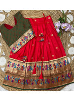 Thumbnail for Evanik Red Kids Paithani Silk Lotus Pattern Lehenga Choli - Dista