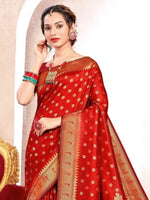 Thumbnail for Anaita Red Banarasi Saree With Blouse Piece - Distacart
