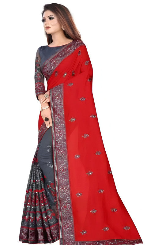 Dishitha Creation Indian Women's Designer Embroidered Art Silk Saree - Red - Distacart