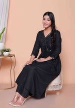 Thumbnail for Miravan Womens Black Mirror Work Angrakha Kurta And Palazzo Set - Distacart
