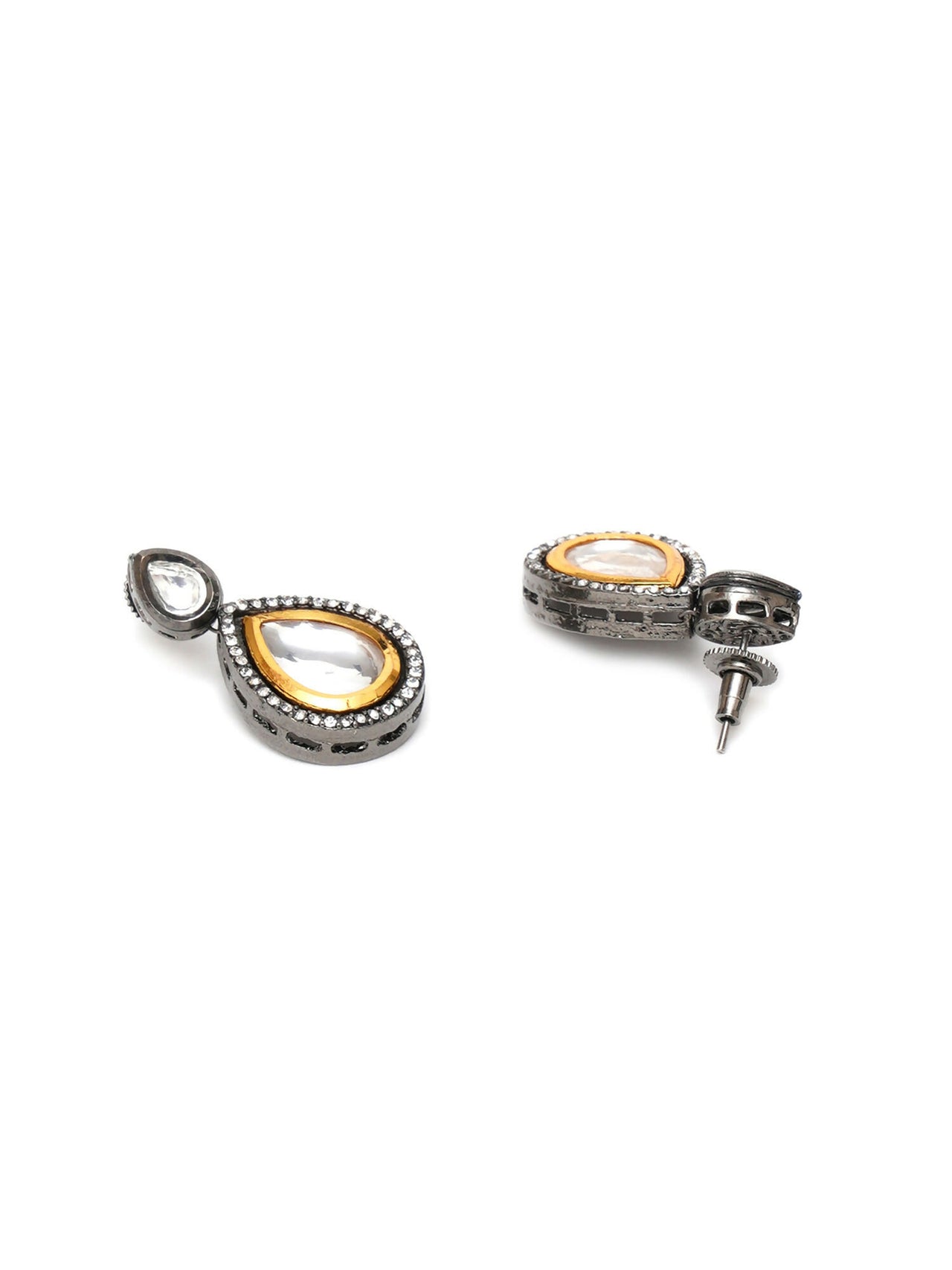 Tear Drop Dual Tone Kundan Maang Tikka with Earrings Jewellery Set (silver) - Ruby Raang - Distacart