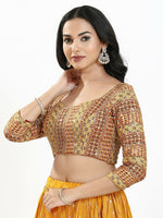 Thumbnail for Joban Fashion Red Multi Silk Padded Blouse With Sweetheart Neck 3/4 Sleeves - Distacart