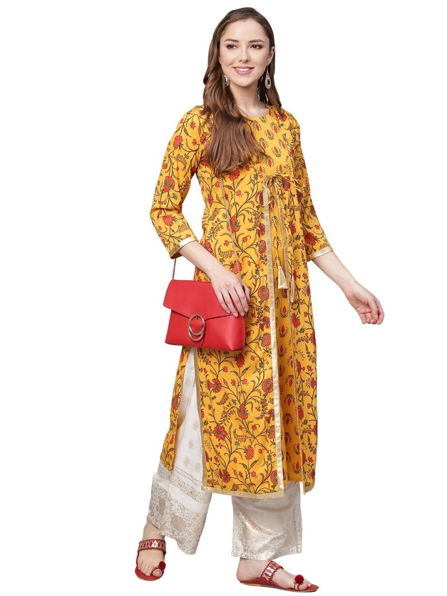Ahalyaa Women's Mustard Crepe Digital Printed Kurta