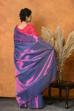 Thumbnail for Very Much Indian Fusion Cotton Tissue Shimmer Saree - Dual Tone Purple - Distacart