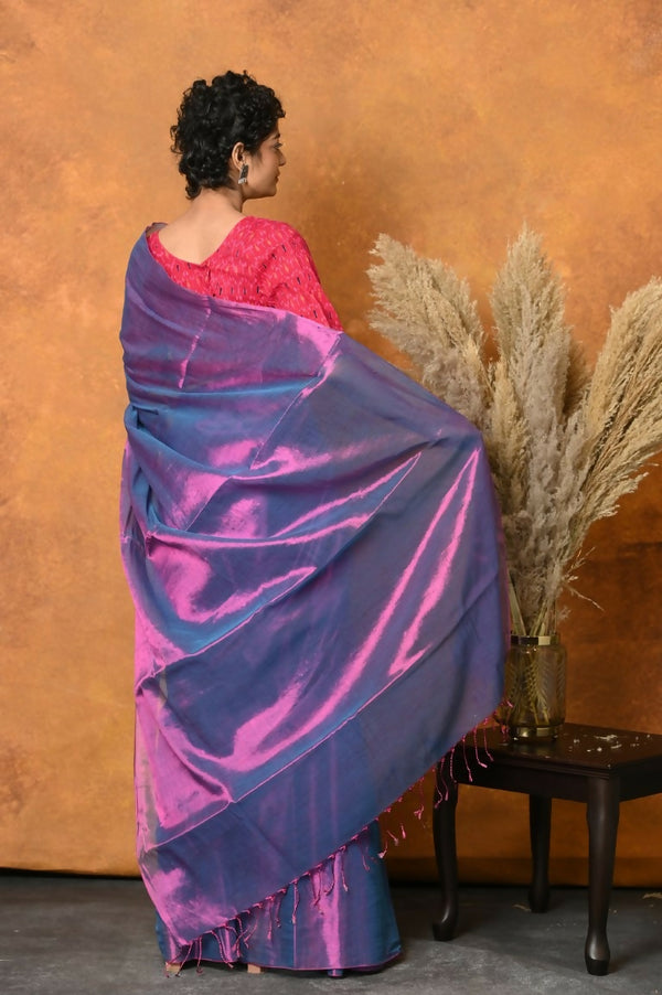 Very Much Indian Fusion Cotton Tissue Shimmer Saree - Dual Tone Purple - Distacart