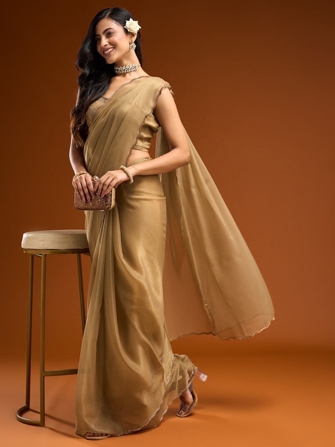 kasee Beads and Stones Embellished Saree - Distacart