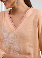 Thumbnail for Joban Fashion Coral Linen Embroidered Readymade Long Kurta With Pant - Distacart