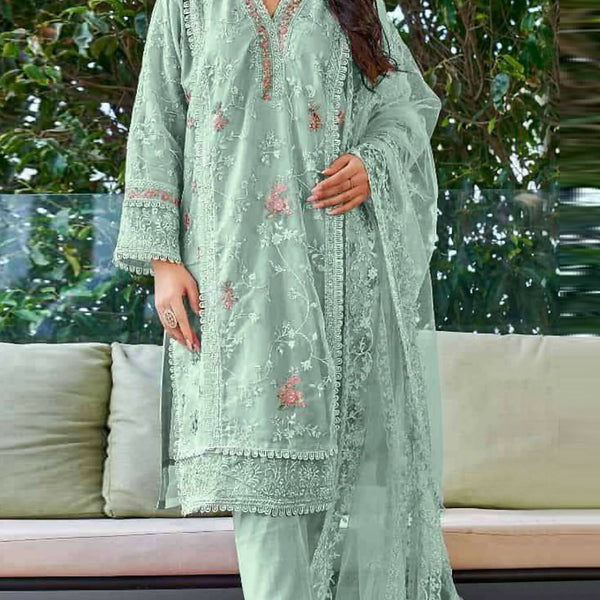 Anaita Light_Green Embroidered Organza Stitched Salwar Suit - Distacart
